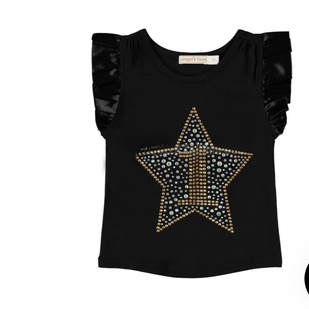 Black Star Embellished Kids Tee for First Birthday by Angel’s Face